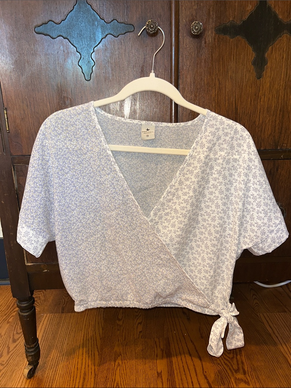 Paper Crane Pale Blue & White Floral Tie-Waist Wrap Top